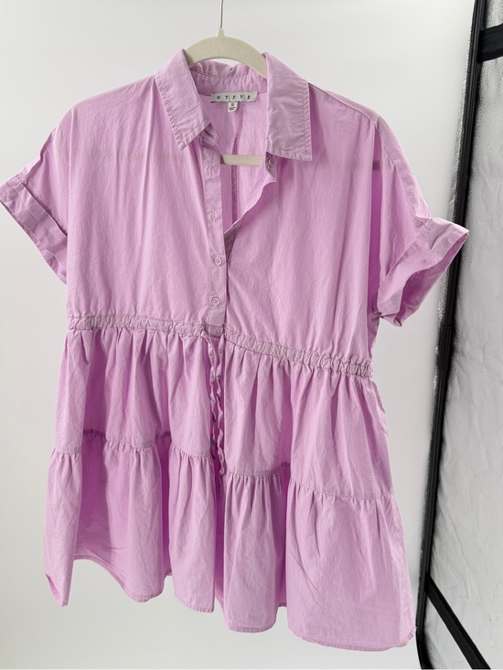 HYFVE Dresses & Skirts - HYFVE Purple Solid Collared‎ Button Front Short Sleeve Blouse Top Size S